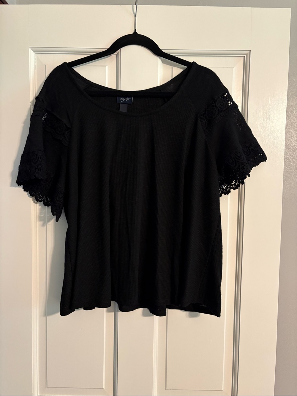Daytrip Black Short Sleeve Lace-Trim Knit Top